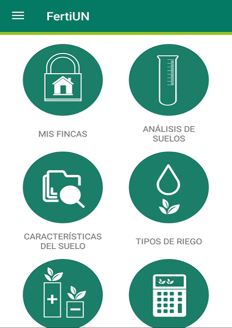 Figura 1. Pantalla principal de aplicativo FertiUN. Fuente: Autores
